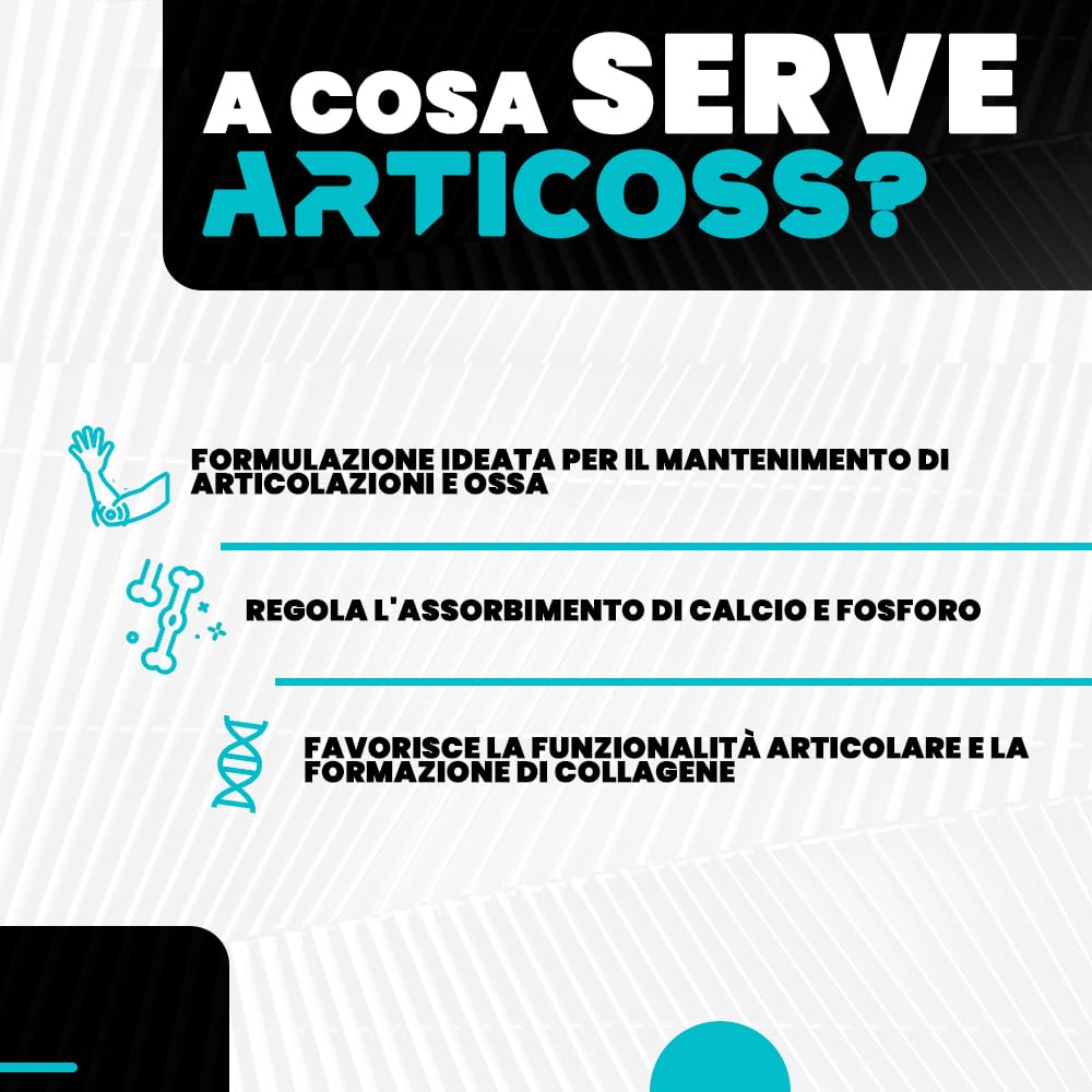 ARTICOSS Integratore per Articolazioni Ossa e Cartilagini con Glucosamina Condroitina Msm Artiglio del Diavolo, Vitamina C e Vitamina D, Collagene e Acido Ialuronico. 60 compresse