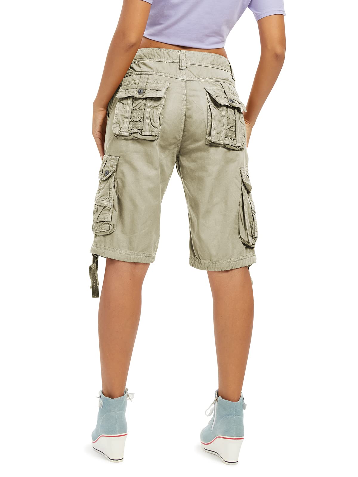 Aeslech Women's Loose Fit Cargo Shorts Cotton Casual Summer Bermuda Shorts with Multi Pockets