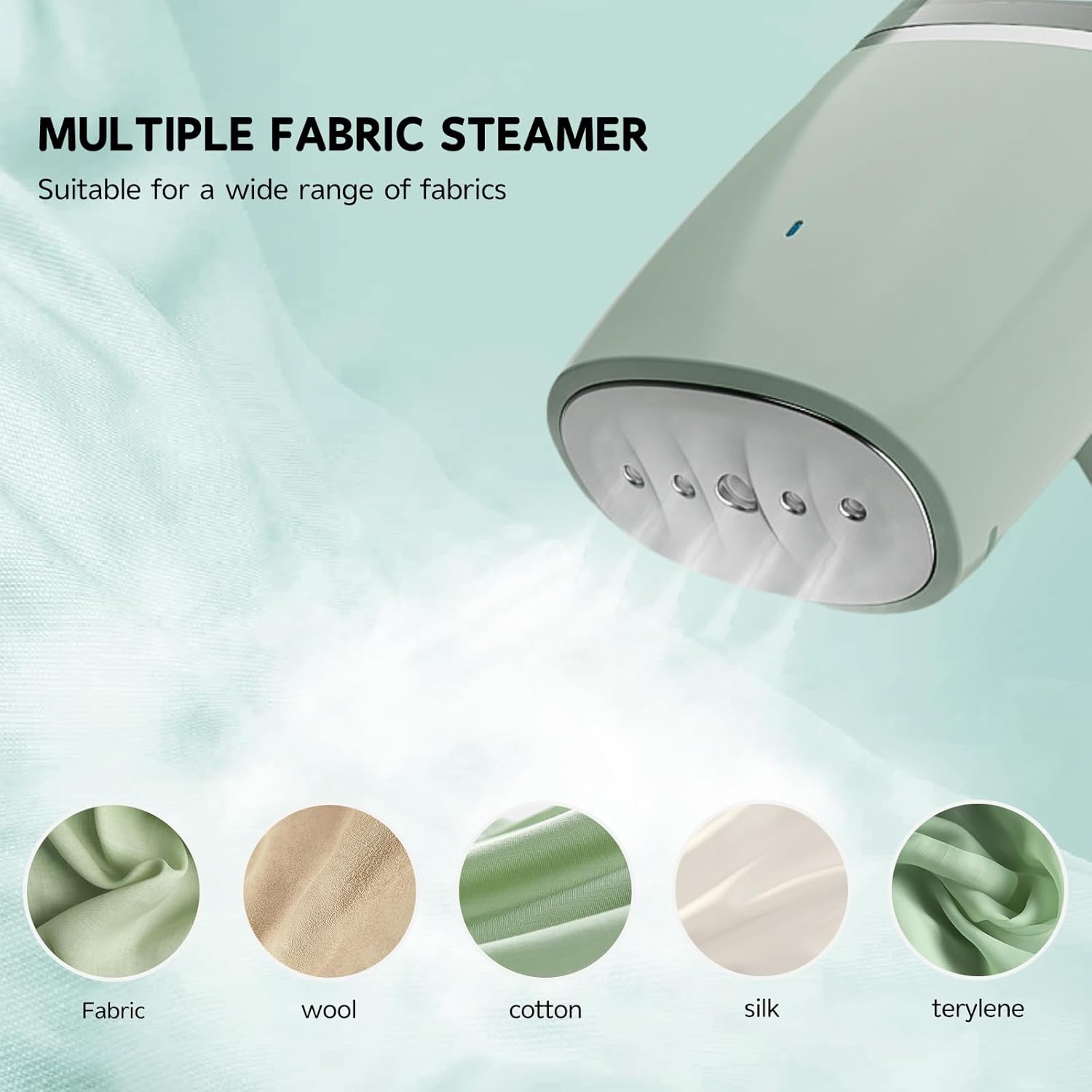 Steamer for Clothes, Foldable Handheld Steamer, 1000W Fabric Wrinkle Remover with Brush & Measure Cup& travel bag Lightweight Fabric Steam Iron for Home and Travel (Green)
