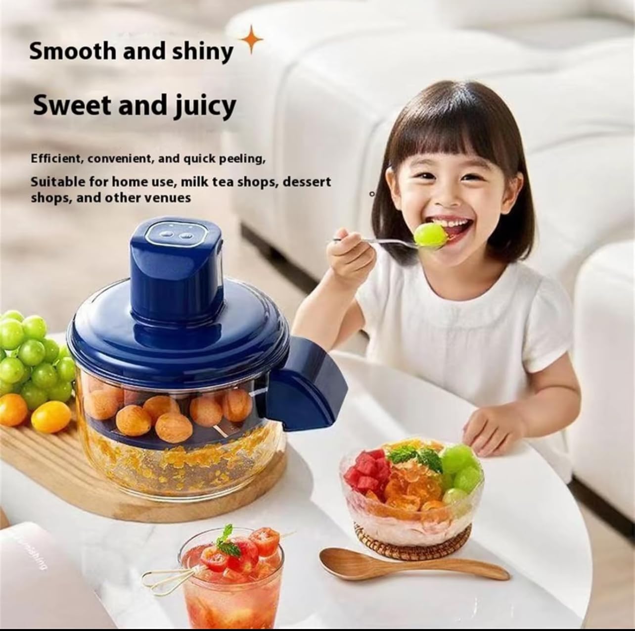 Sbucciatore Elettrico Automatico per Frutta e Verdura, Pelapatate con 5 Lame in Acciaio Inox, 50W, Ricaricabile, Blu, 10-25 Secondi