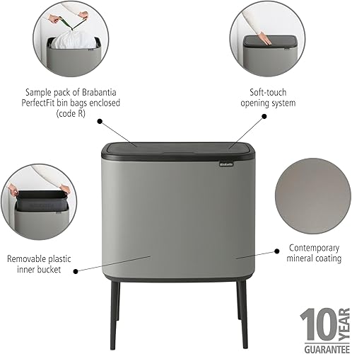 Vista 34 de Brabantia Bo - Cubo de basura – 1 cubo interior de 9.5 galones (acero mate FPP) cubo de basura para residuos/reciclaje, compartimento extraíble +
