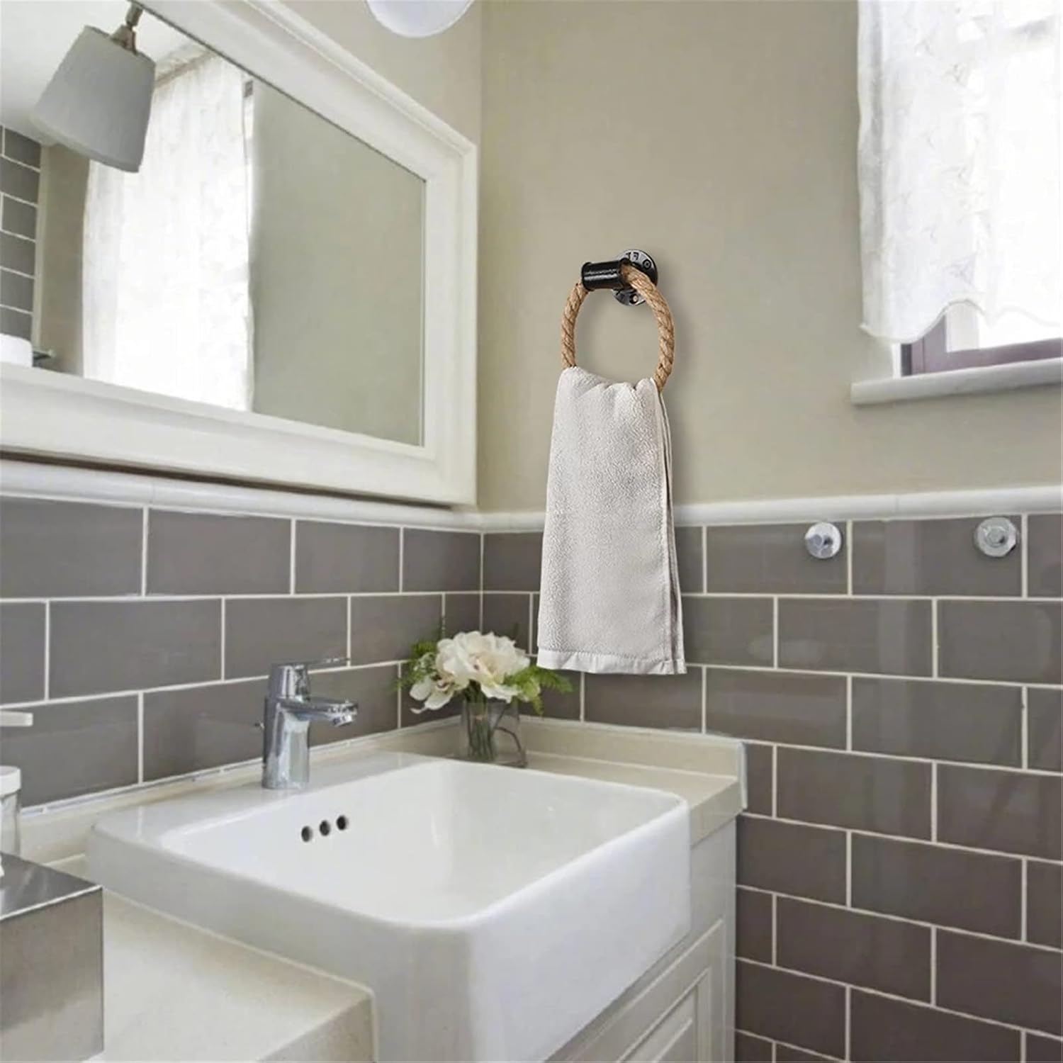 Towel Ring Rope Towel Ring Wall-Mounted Hand for Bath, Kitchen, Hotel