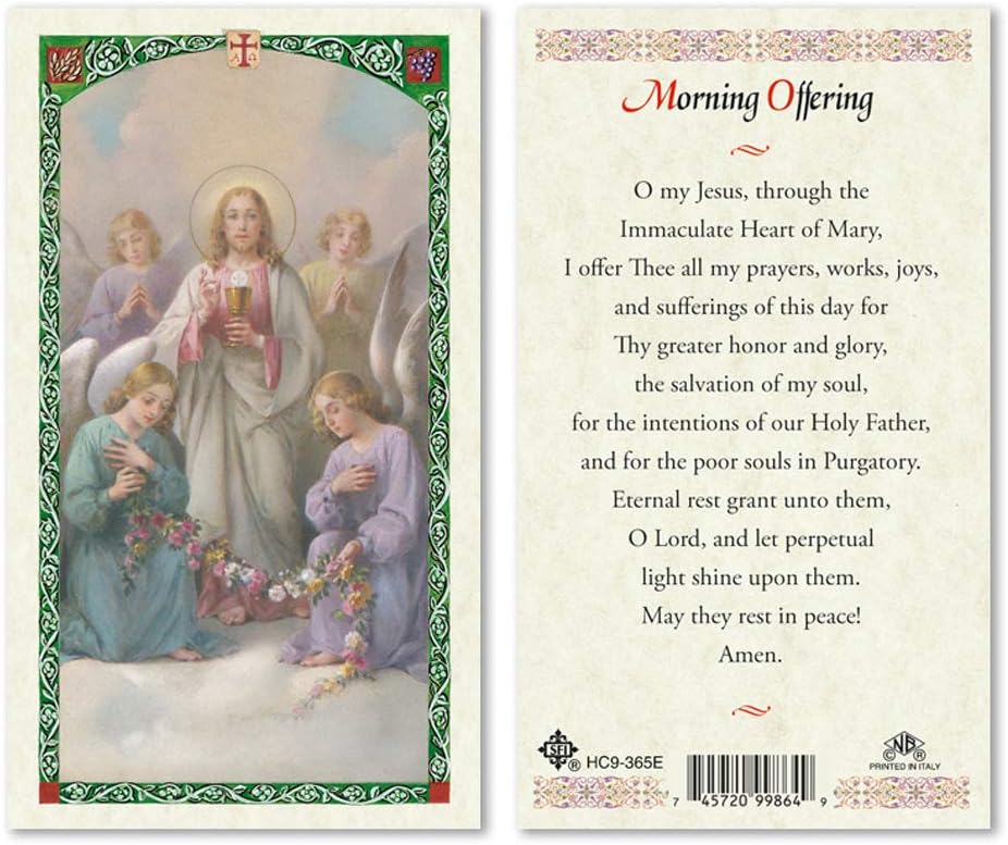 Morning Offering Jesus with Communion Laminated Prayer Cards - Pack of 25- English