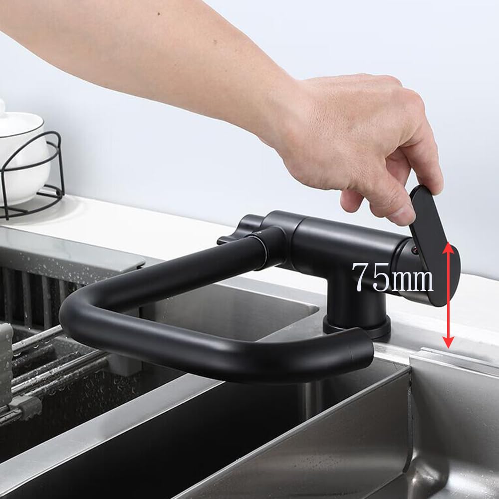 Grifo Cocina 3 Vías Ósmosis Abatible Giratorio 360° 2 Asas Latón Negro