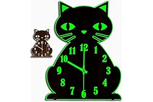Wall Clock Glow In The Dark - Cute Cat Silent Non-Ticking Night...