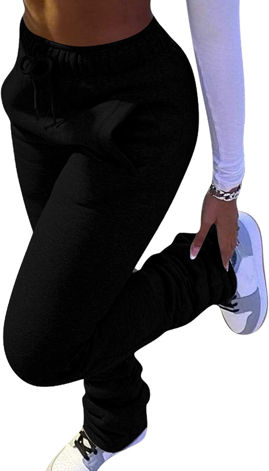 Lucuna Womens Stacked Fleece Sweatpants Sherpa Lined Thicked Warm Athletic Active Jogger Ruched Lounge Pants