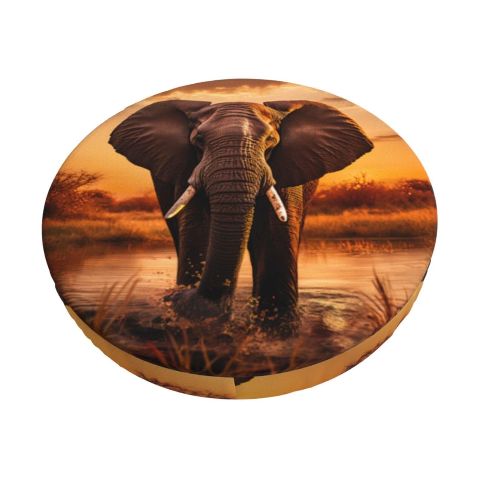 ACVnbm Elephant Print Round Bar Chair Cushion Cover, Elastic Chair Protector For Kitchen Bar Dining