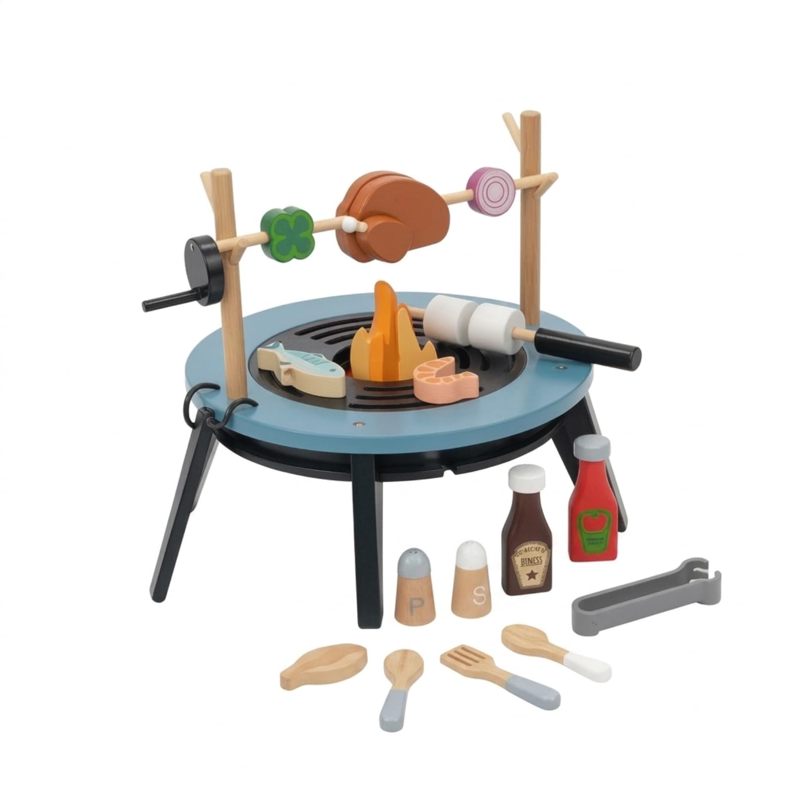 Griglia Giocattolo in Legno Realistico Barbecue Giocattolo Creativo Gioco di Ruolo per Bambini, Genitori Papà, Cameretta, Area Giochi, Asilo Nido