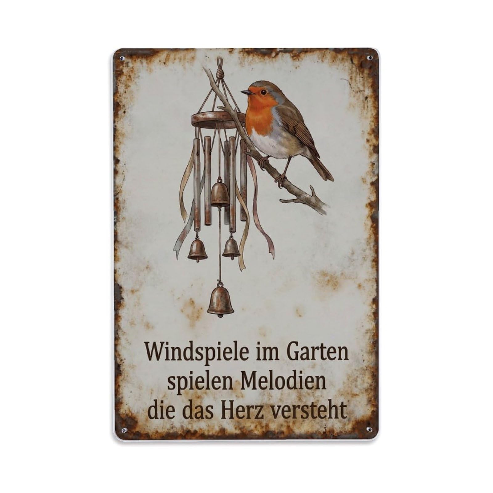 Fqnyr Style Robin Bird Garden Quote Chimes Metal Tin Sign Plaque Wall Decor For Cafe, Club Bar, Office, Home Garden Metal Poster 8X12inch