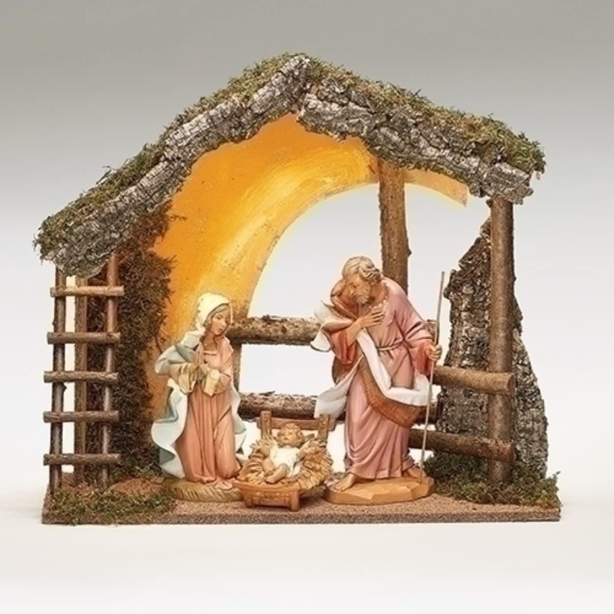 Fontanini by Roman, LED Lighted Italian Stable with 3-Piece Set, 12" Collection, Nativity Figures and Stable, Made in Italy