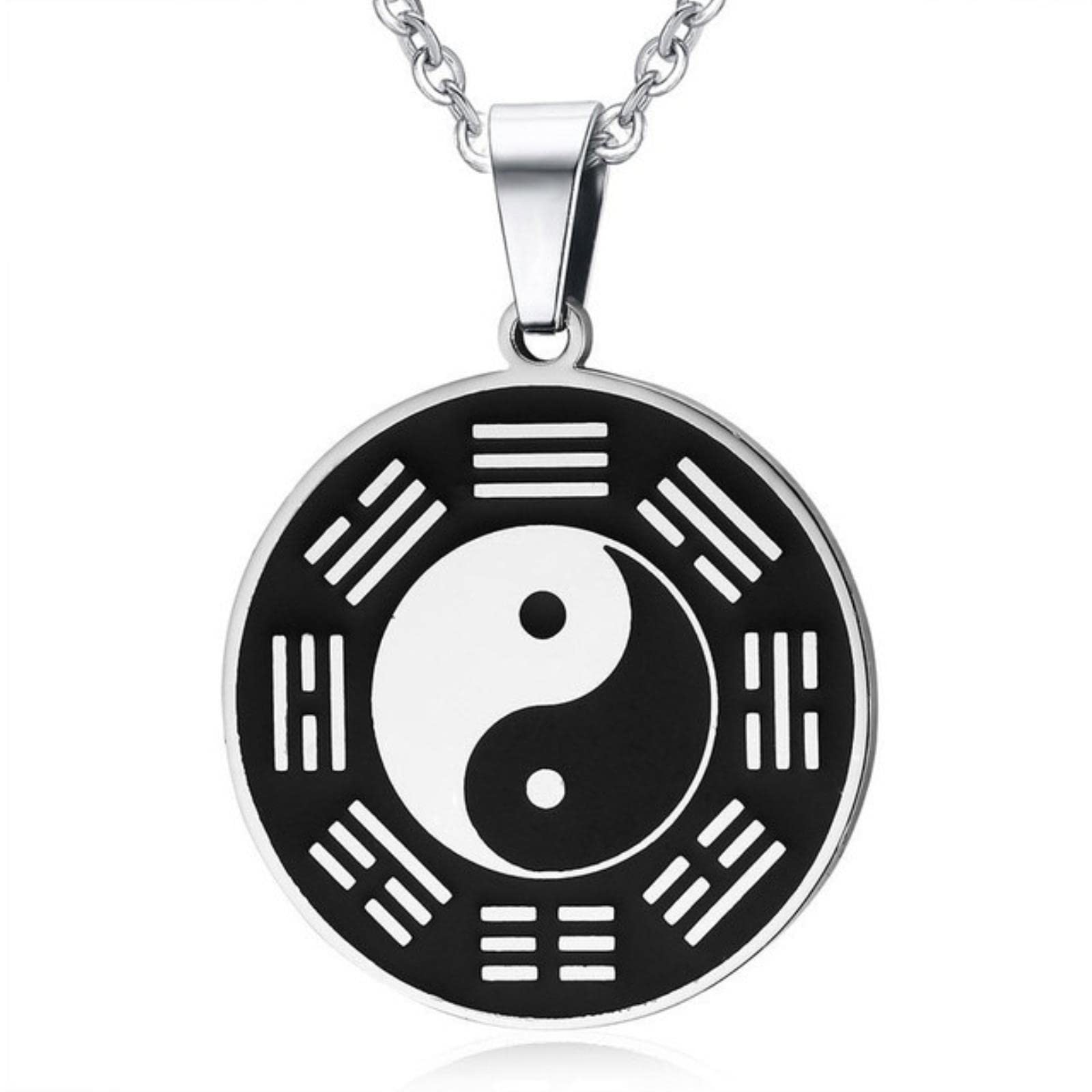Hcma Men's Pendant + Chain Titanium Steel Yin Yang Circle Metal Tag Pendant Necklace China Tai Chi Gossip Pendant Lucky Security And Peace Jewelry