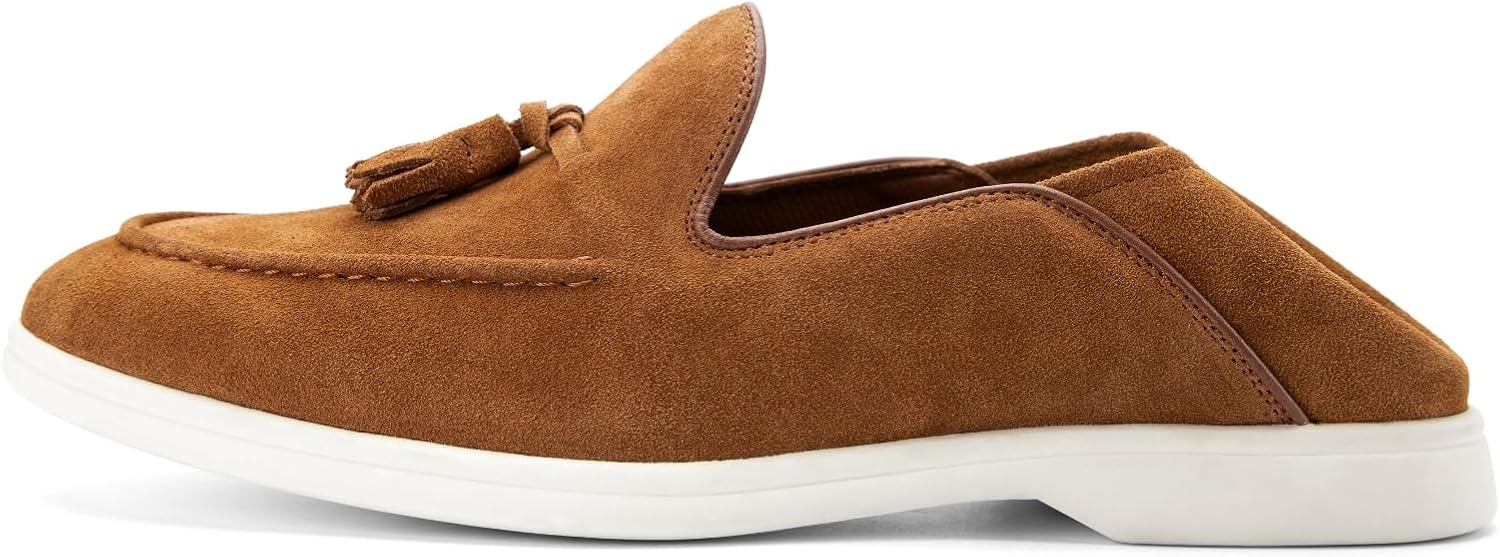 JITAI Genuine Leather Slip On Dress Shoes for Men - Stylish Tassel Loafers with Suede Finish