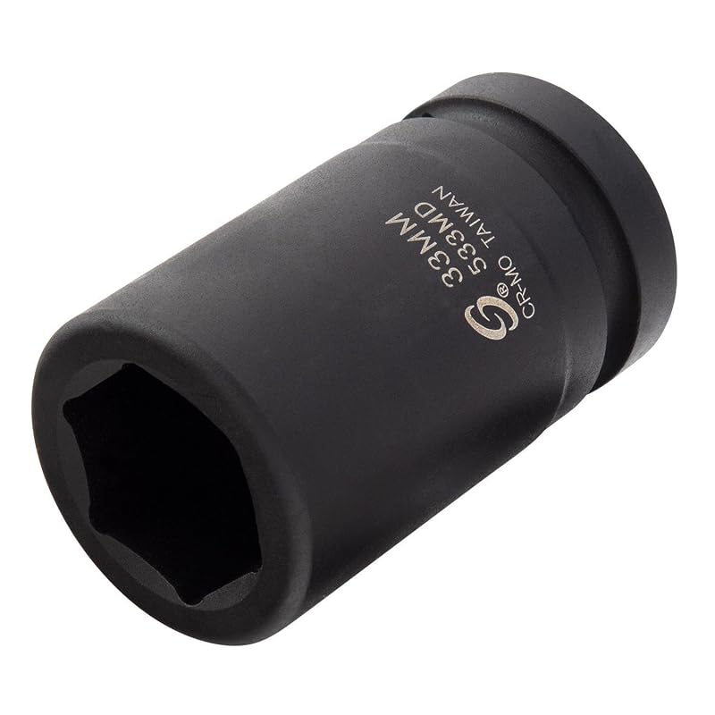 Soquete de impacto profundo Sunex Tools 33 mm com encaixe de 25,4 mm (1 pol.), aço CR-MO, 6 pontas, modelo 533MD, 1 peça