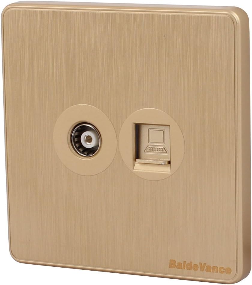 5Pcs Compter + Cable TV 2 Port Socket Outlet Wall Plate Golden Tone 86mmx86mm (8dcdeb3481c143b8d6d2b3f48185aade)