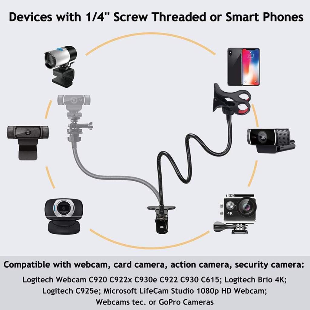 Webcam Stand Enhanced Desk Jaw Clamp with Flexible Gooseneck Stand for Webcam C920 C922 C922x C930 C615