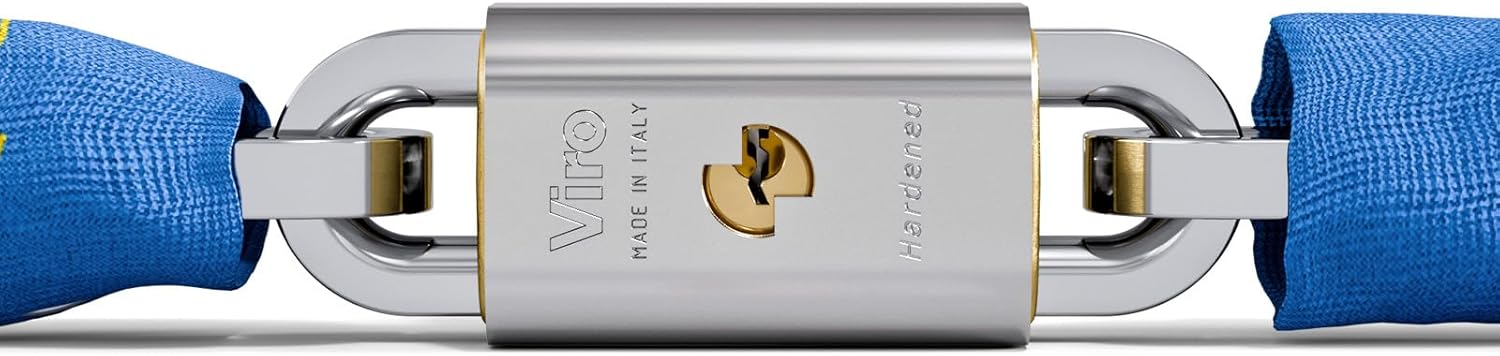 Viro 4243, Motorcycle and Scooter Lock, Solid Brass, Tear and Anti-Cut Pole, Semi-Square Chain, Section, Multi-Coloured, Catena 120 cm, sezione 8 mm