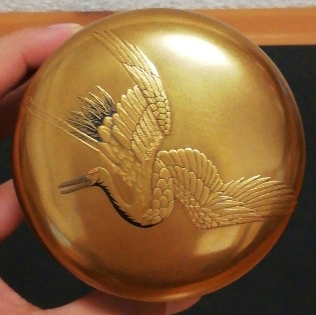 一光作 金地 鶴 平蒔絵 棗 共箱 仕服付 茶道具一光作金地鶴平蒔絵棗共