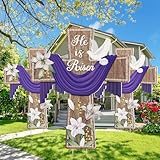 3 Pcs 31.4 Inch Easter Yard Decorations Outdoor Large He Is Risen Cross Yard Sign with Stakes Religious Easter Decorations with H Stands for Christian Outside Church Party Lawn Patio Garden Decor