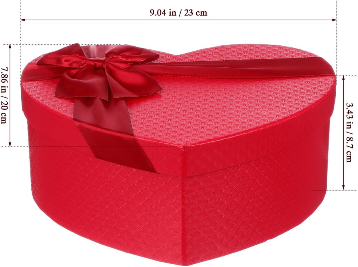 Empty Heart Shaped Gift Box: Present Decorative Packaging Boxes with Lids and Ribbon - Gift for Strawberries Floral Treats, Mother's Day Anniversary Wedding Party Favors (9 x 7.8 x 3.5 in)