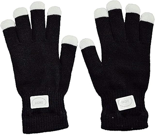 NEO+ UK SELLER, Flashing Gloves Glow 7 Mode LED Rave Light Finger Lighting Mitt Black - KIDS SIZE