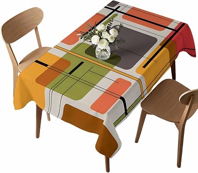 Colorful Color Block Stripe Waterproof Tablecloth for Rectangle Tables,Indoor Outdoor Dining Table Cloth Abstract Geometric Wipeable Table Cover for Camping Picnic Party,60x104in