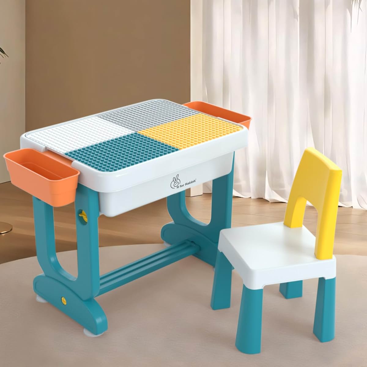 R for Rabbit Little Genius Learner Kids Study Table Set with Chair, 4 in 1 Multifunctional Desk Set for