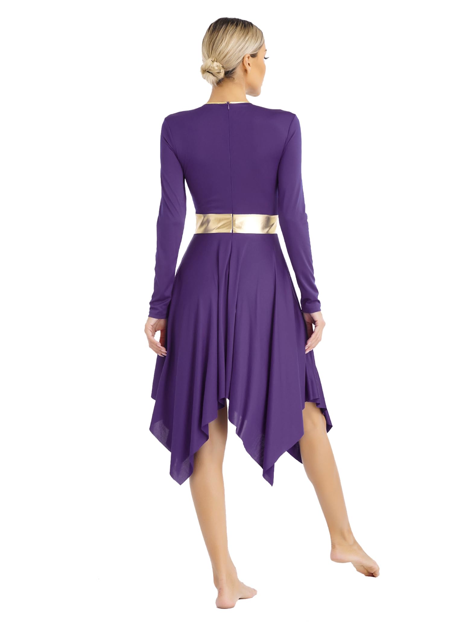 Linjinx Abito da Danza Cristiana Lode per Donna Manica Lunga Patchwork Brillante Vestito Balletto Lirico di Tulle E Pantaloni Larghi da Ballo