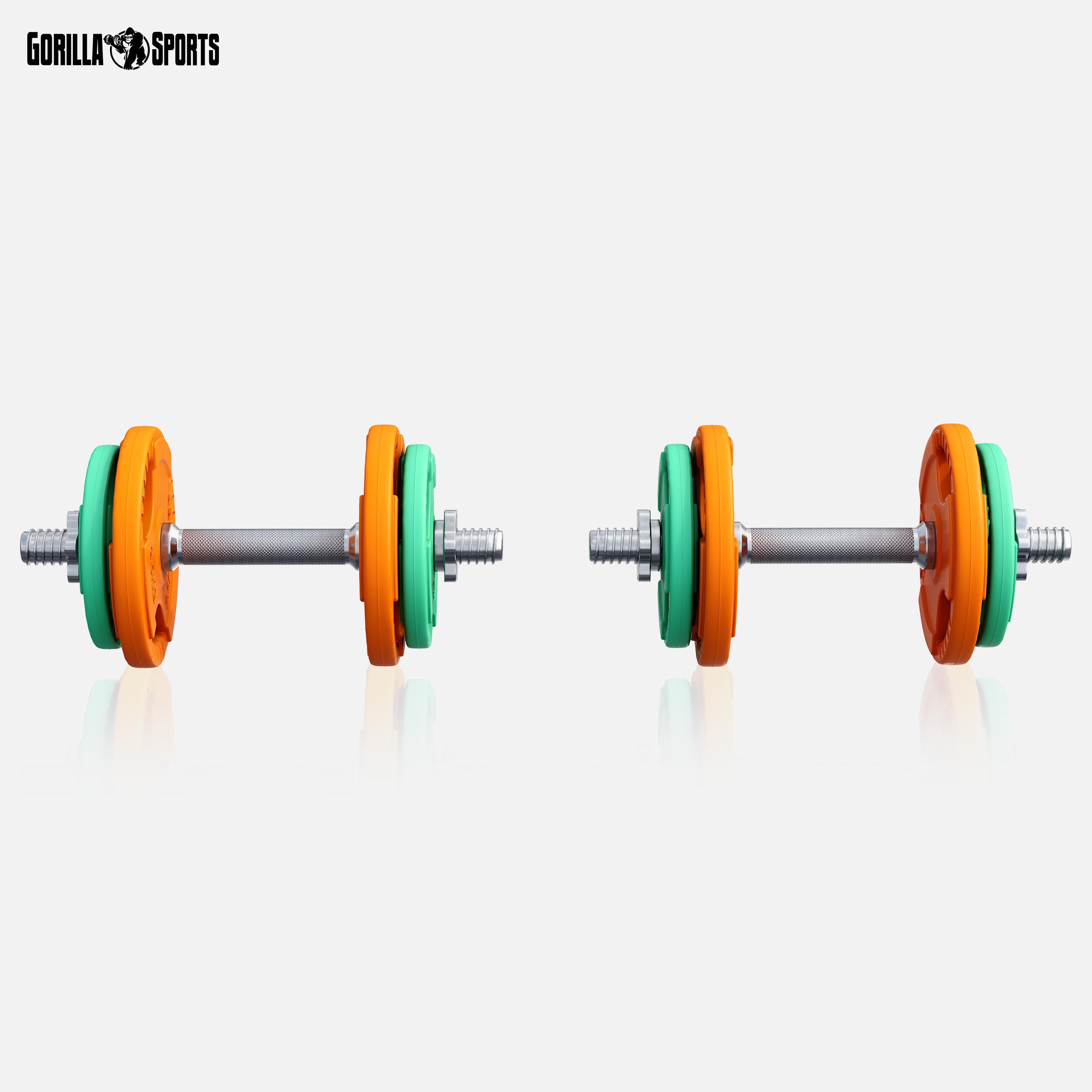 GORILLA SPORTS® Kurzhantelset 20 kg, 2er Set, Gusseisen, Gummi Gripper | 30 mm, 4 x 1,25 kg und 4 x 2,5 kg Hantelscheiben, mit Stern- oder Federverschlüssen und gerändeltem Griff; Kurzhanteln