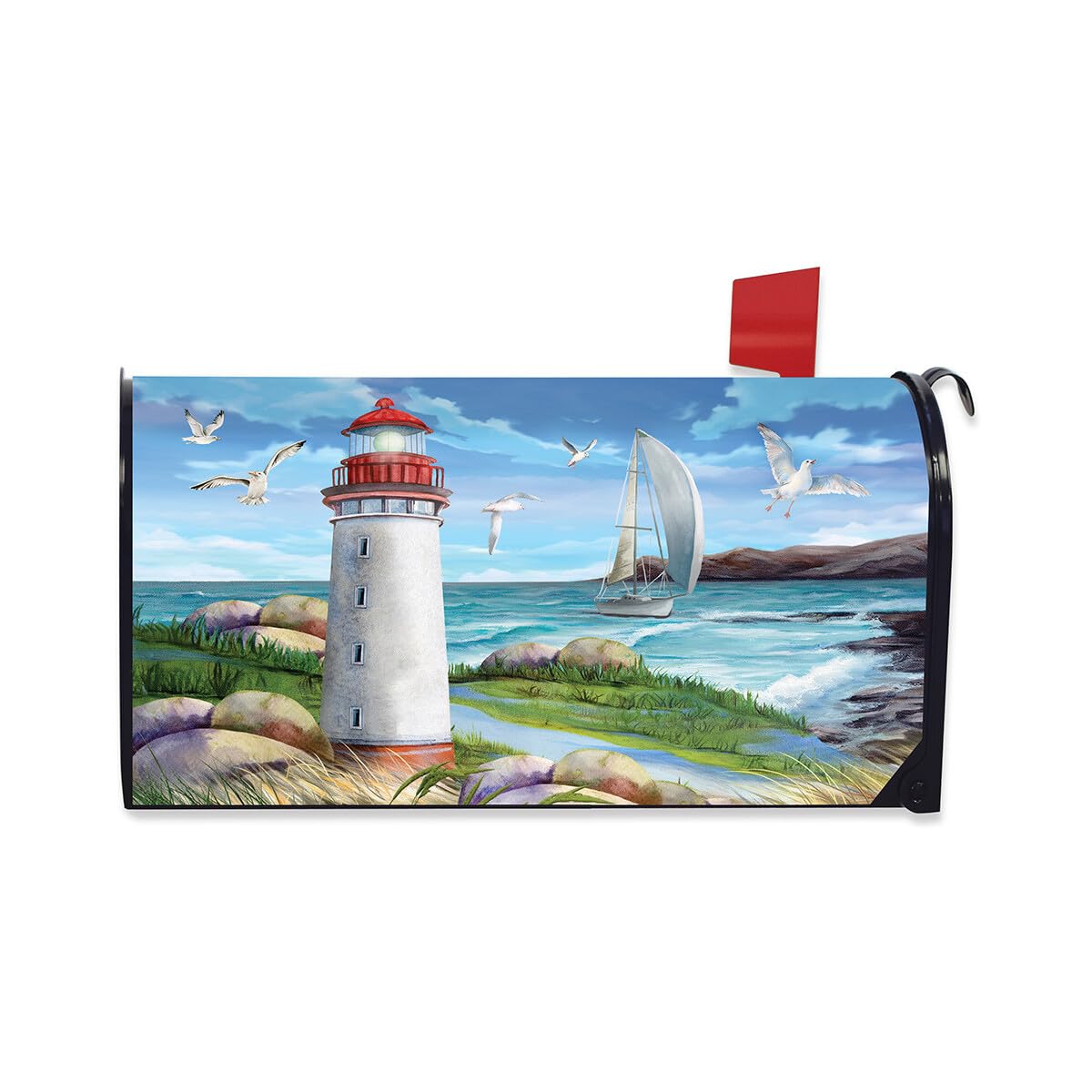 Briarwood Lane Mailbox Cover - Standard Size - Coastal Lighthouse Summer for Summer Mailbox Cover