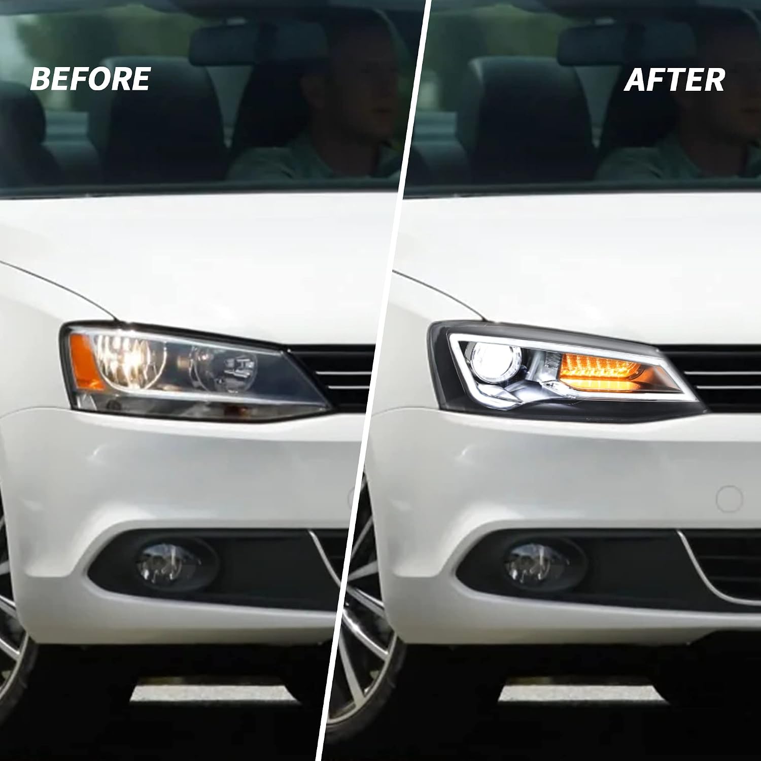 VLAND Projector LED Headlights Compatible with Je-tta 2012-2018 (NOT Fit TDI Models) w/Sequential Turn Signal, Need D2H/ D2S Bulbs(NOT Included)