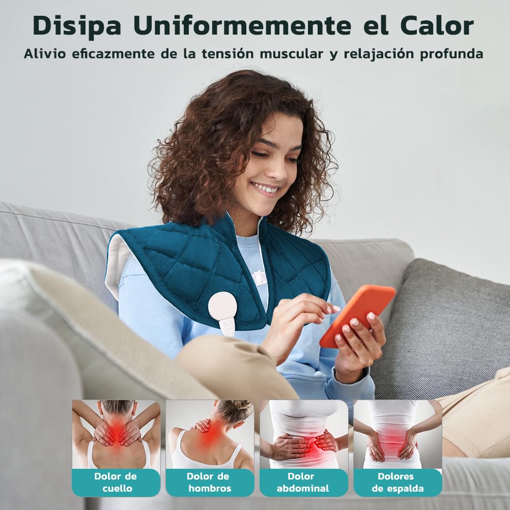 Almohadilla Térmica Cuello con Calentamiento Rápido, Temperatura Ajustable (40-60°C), Uso para Cuello, Hombros y Espalda, Apagado Automático y Lavable a Máquina, 55x45