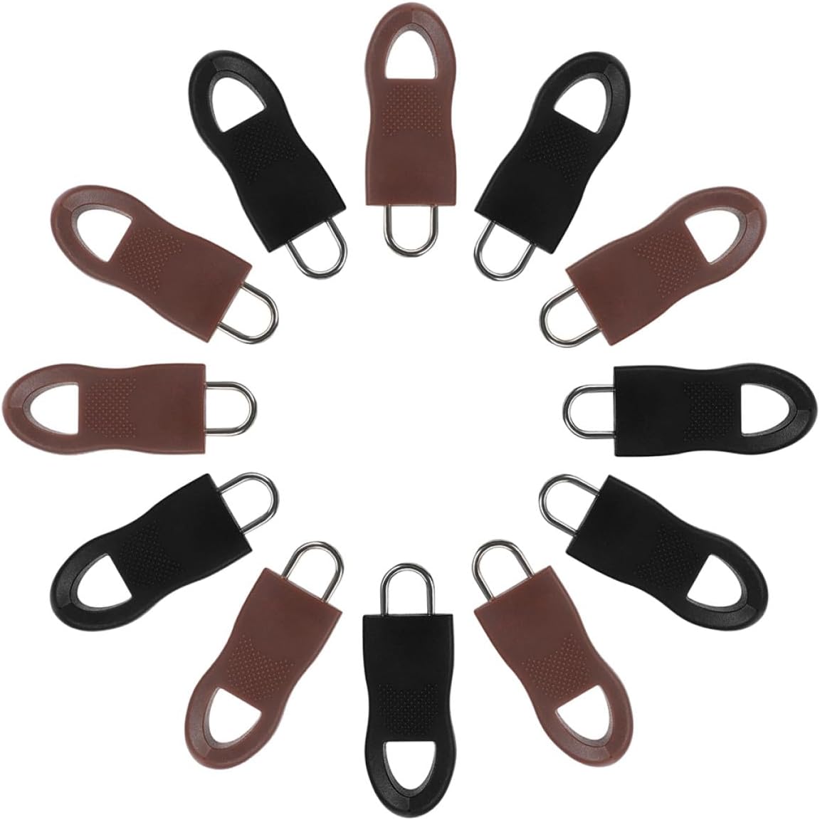 DOITOOL 24pcs Detachable Alloy Zipper Pulls Replacement Tabs for Clothing and Bags, Mini Black and Brown, Repair Pullers for Jackets, Backpacks, Luggage Accessories