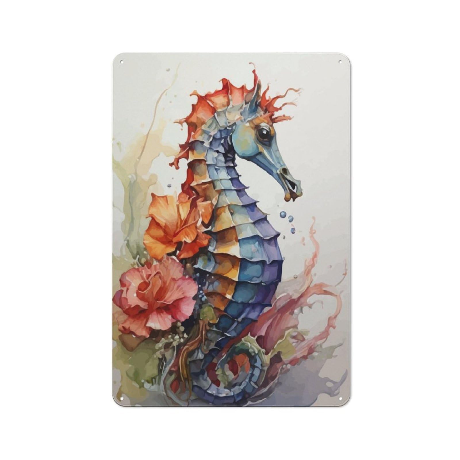 Junmoney Watercolor Art Seahorse Tin Wall Plaque 30X20cm With For Guest Room Or Hallway, For Home Office, Studio And Craft Room Walls