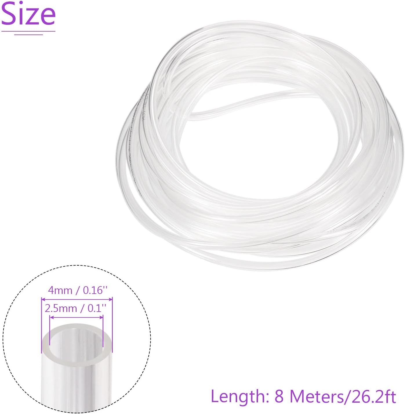 DMiotech 2.5mmx4mm Pneumatic Tubing, 8 Meters/26.2ft Air Compressor PU Line Hose Tube for Water Fluid Transfer, Transparent