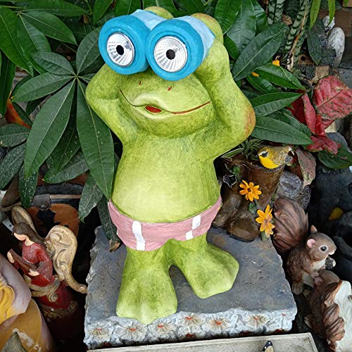 Havanadd Garden Ornament Decorative Sculpture Telescope Frog Decoration American Countryside Outdoor Grass Villa Courtyard Garden Sculpture With Solar Light (Color : Green, Size : 22x18x42cm)