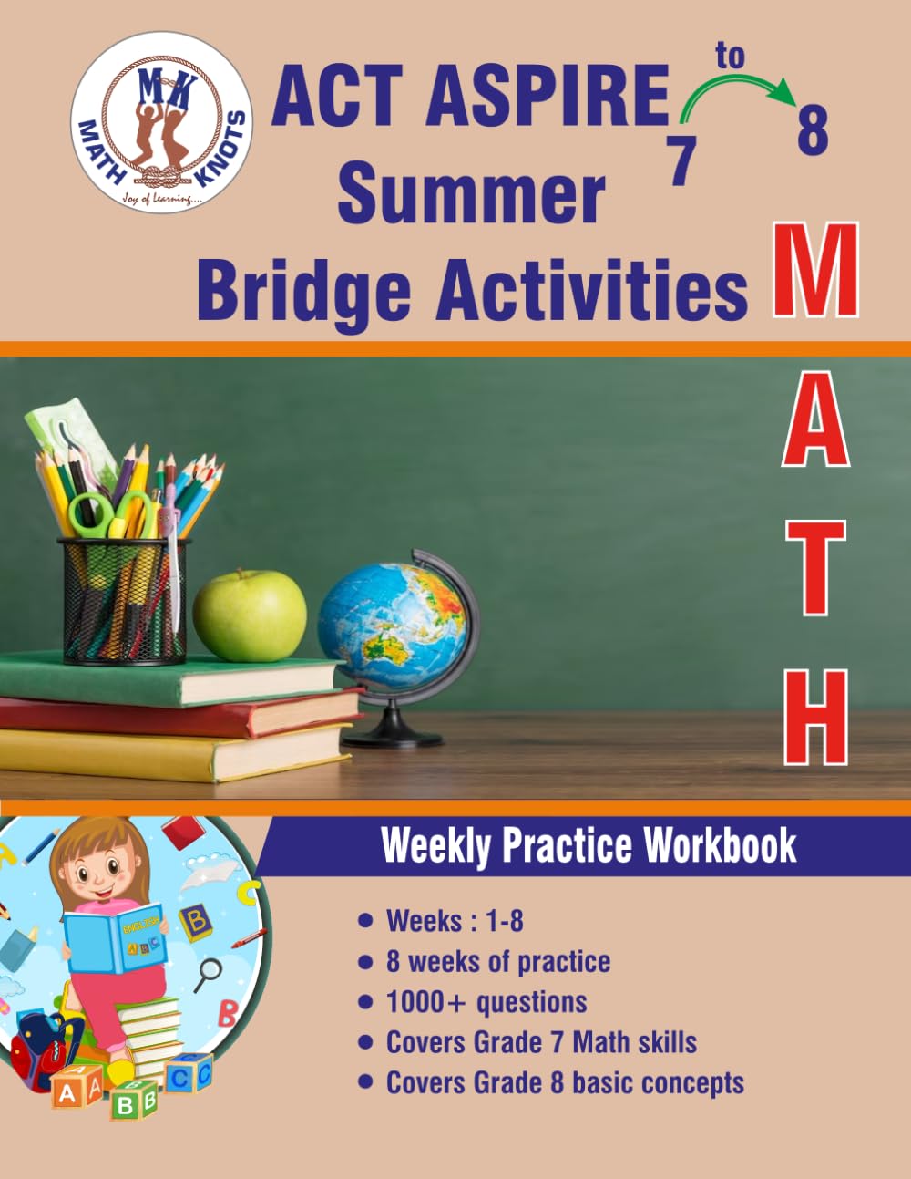 GRADES 7 to 8 : ACT Aspire Summer Math Bridge Activities (ACT Aspire Test Preparation by Math-Knots)