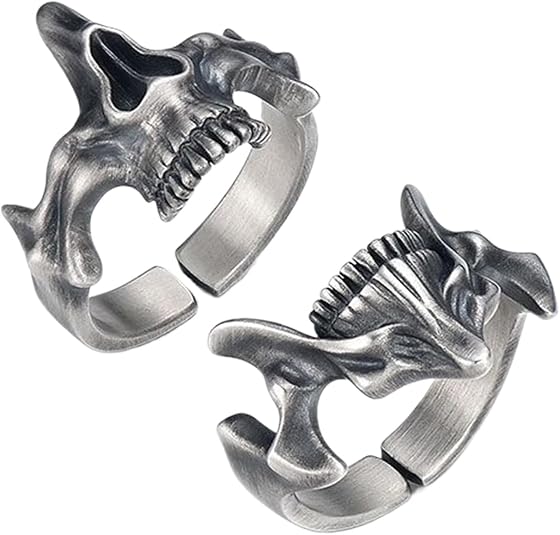 Skull Rings for Men Stainless Steel Gothic Biker Silver Retro Punk Fashion Statement Bands Finger Decoration