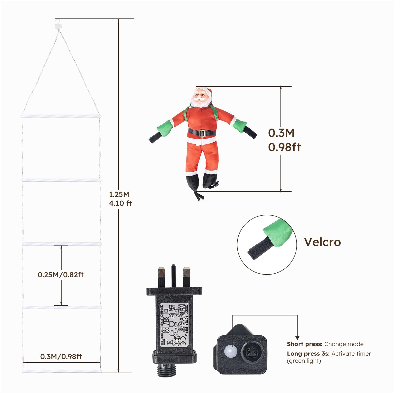 LEDYA Christmas Ladder Lights with Santa Claus, 1.25M/4.1Ft Santa Claus Climbing Ladder Lights - Image 2