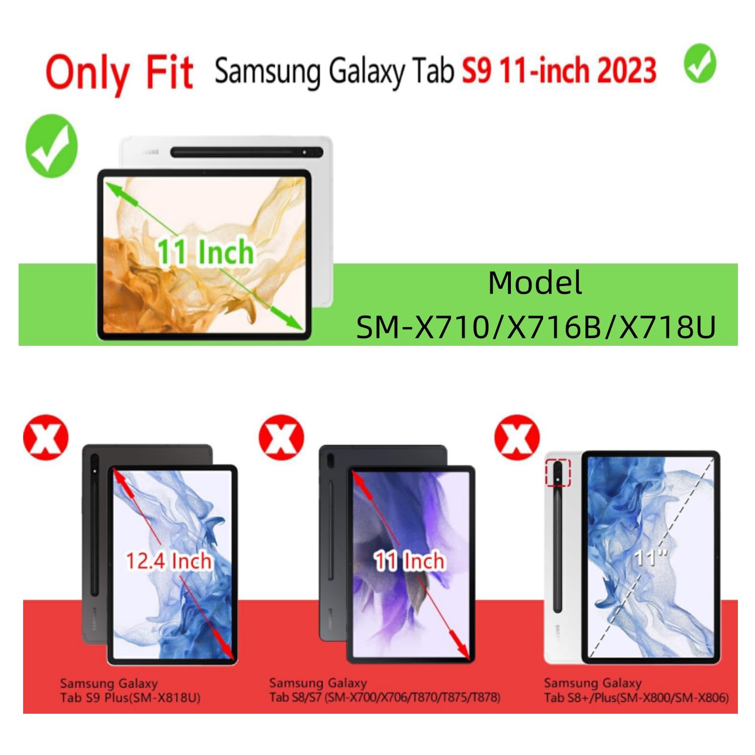 Slim Candy Colors Keyboard Case Compatible with Samsung Galaxy Tab S9 11 Inch 2023 Model SM-X710/X716B/X718U with S Pen Holder, Mutil Angles Stand Cover Detachable Wireless Keyboard (Mint)