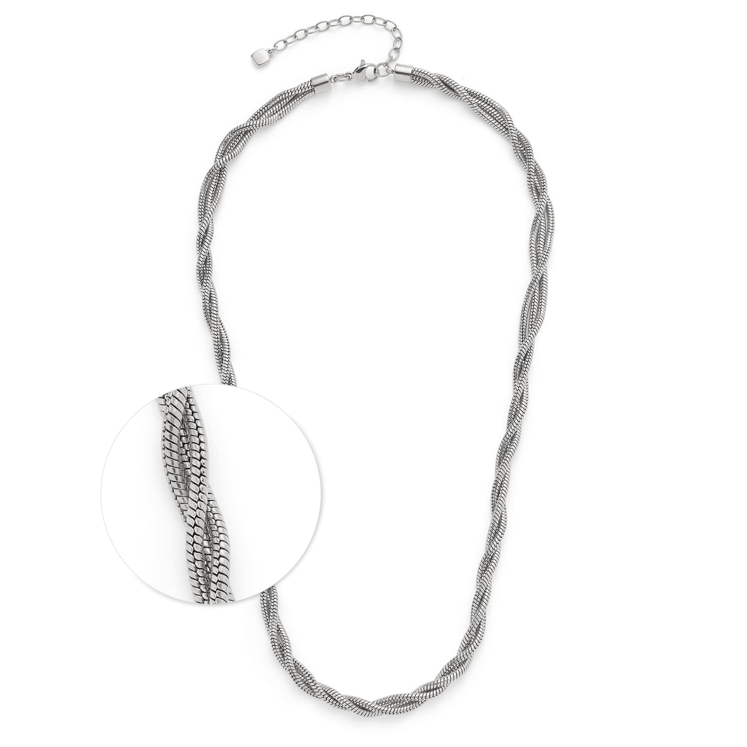 JEWELS BY LEONARDO Collar Sue • Cadena corta de serpiente de acero inoxidable plateado • Aspecto de cordón refinado • 45-50 cm de longitud • Joyas regalo para mujeres • 024834, 45 cm, Acero