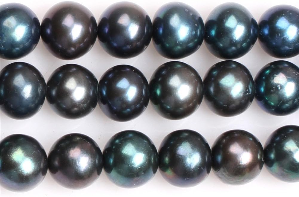 Natural Freshwater Cultured Pearls Beads for Jewelry Making DIY (11mm/Black with Peacock Green Pearls)