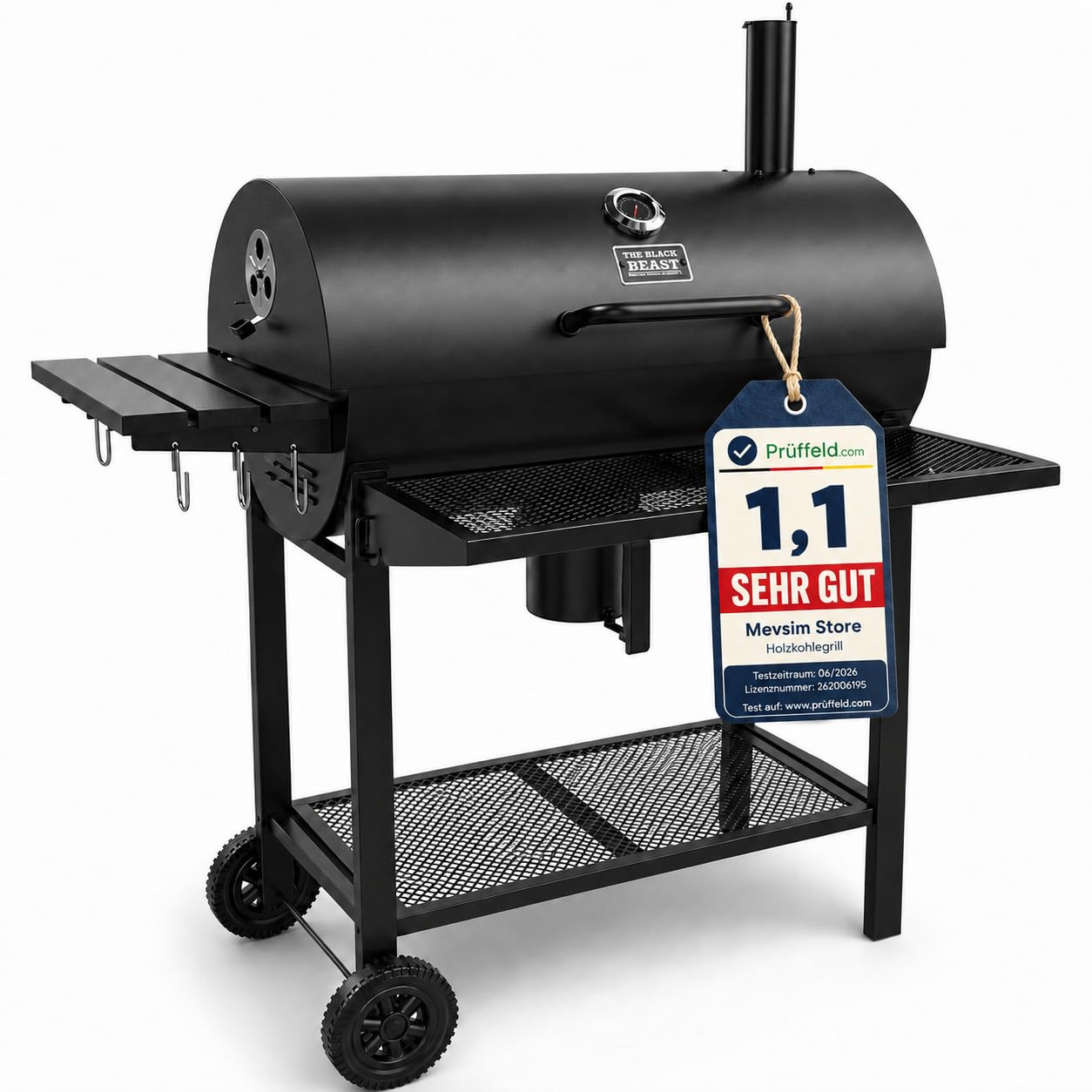 Test SEHR GUT, Note 1.1 *] THE BLACK BEAST Holzkohlegrill Grillwagen