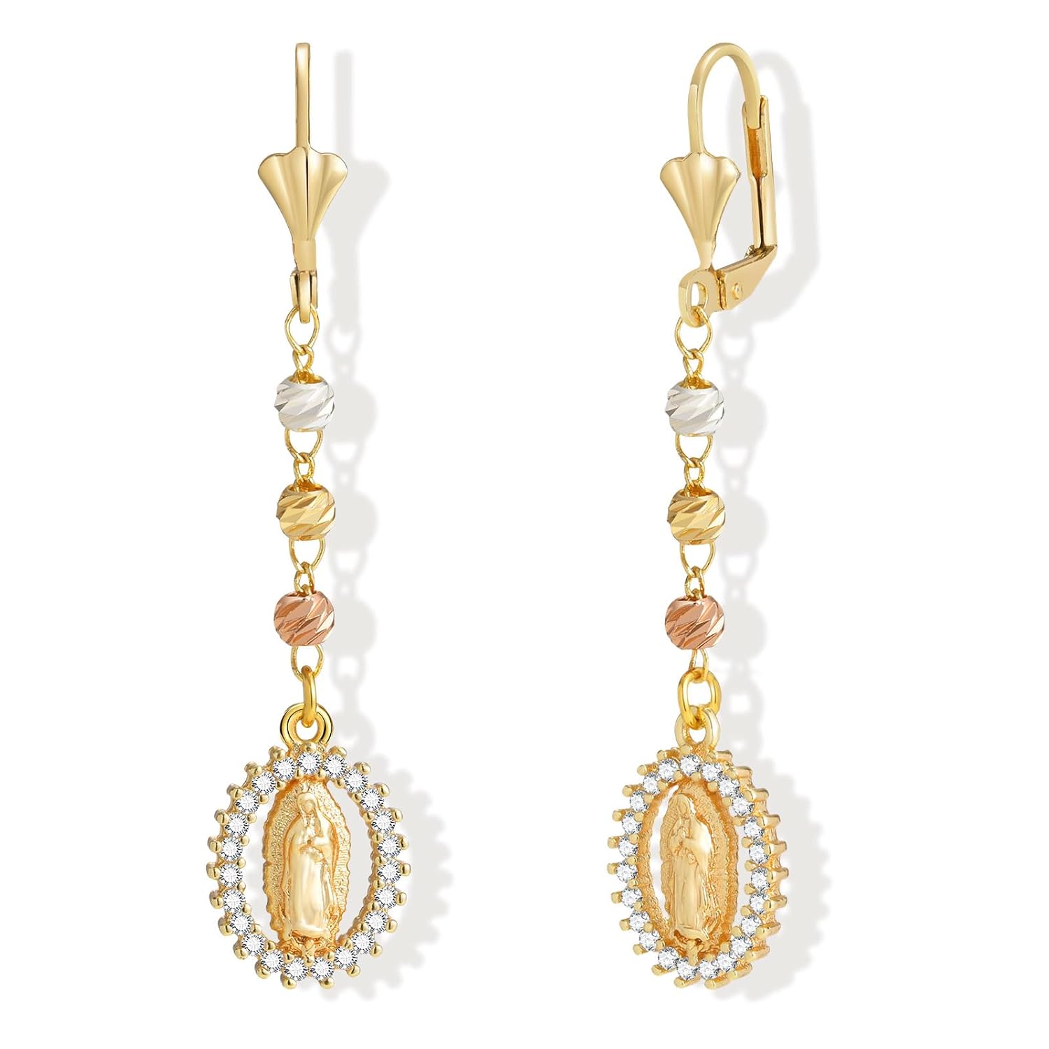 Gold Virgin Mary Dangle Earrings - 14k Gold Plated