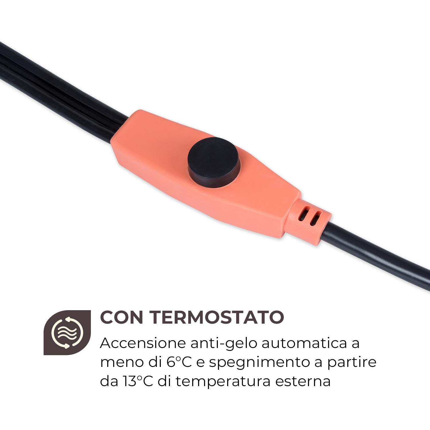 Waldbeck Flow Wire 4 - Cavo Antigelo, Lunghezza: 4 m + 1,8 m Cavo di Alimentazione, Termostato, Accensione con Temperature Inferiori a 6 °C, Potenza Termica: 16 W/m, Classe Protezione: IP69