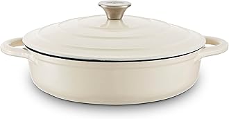 Barbary & Oak BO800253CRM Shallow Cast Iron Casserole Pan with Durable Enamel Interior, 28cm, Camembert Cream