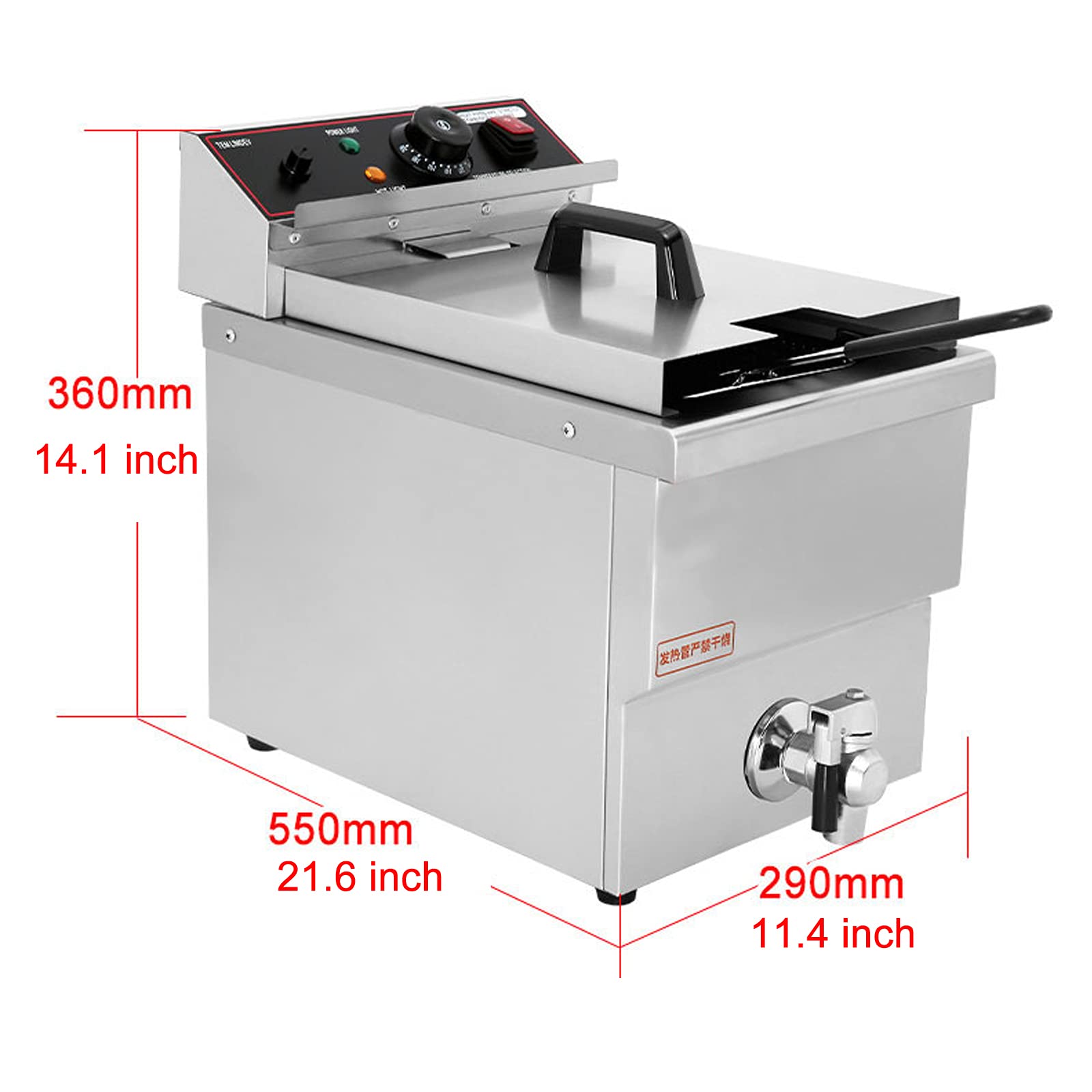 Freidora Comercial, freidora eléctrica de Acero Inoxidable de Alta Resistencia, con Cesta y Tapa, de Drenaje y Control de Temperatura, freidora para Uso Comercial y domésti