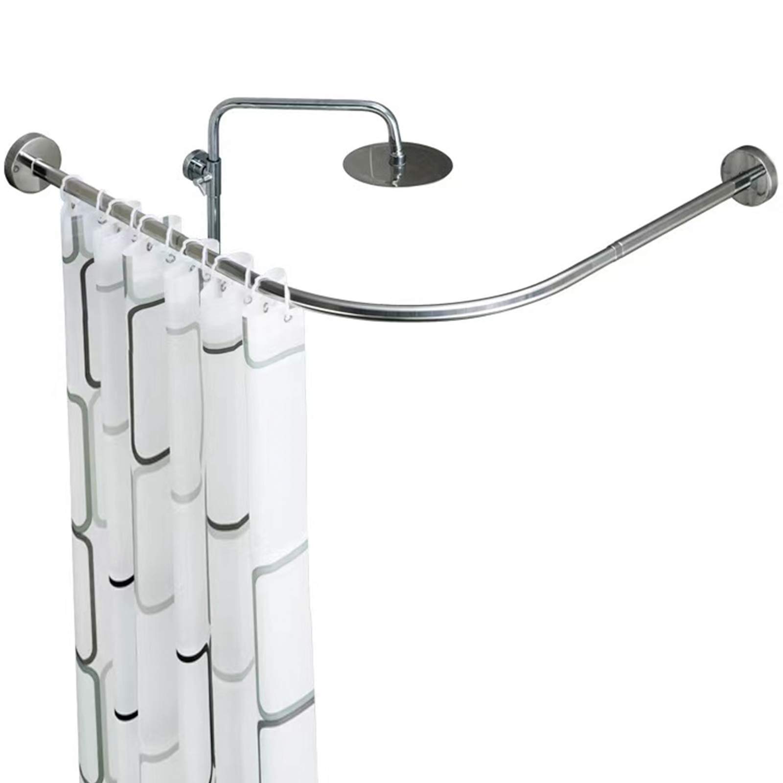 Barra Cortina Ducha En L Ajustable Crkmire - Acero Inoxidable, Sin Flacidez, Para Esquinas De Baño, Color Oro