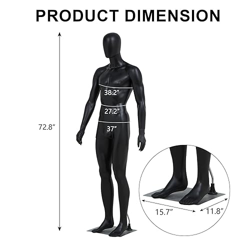 Miniatura 6 de Kinfant Maniquí Masculino de Cuerpo Completo - Modelo de Cuerpo Masculino Desmontable de 72.8" con Base de Metal, Maniquí para Venta al Detalle con