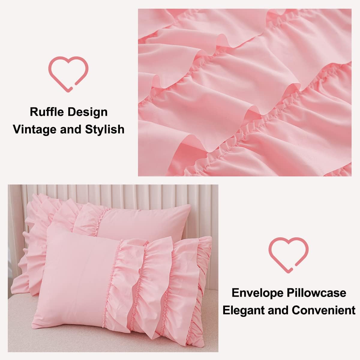 Holawakaka Pink Waterfall Ruffle Comforter Set Full Size Multi-Layers Ruffled Shabby Chic 3PCS Bedding Set for Girls Women - Image 4