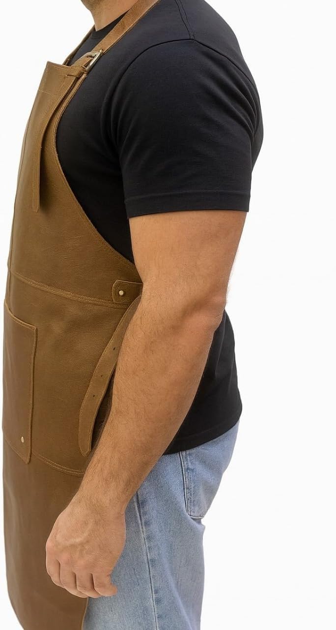 HEAVEN HUSH Axy Leather Apron for Men, Adjustable Straps & Tool Pockets, Premium BBQ, Cooking, Blacksmith, Shop, Welding, Woodworking, Bartender Work Aprons (1 Pocket, Brown)